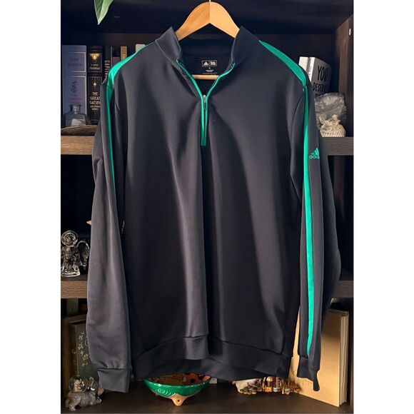 Adidas Golf Men’s Black & Green 3 Stripes Tracksuit Full Zip Jacket Medium - Picture 1 of 5